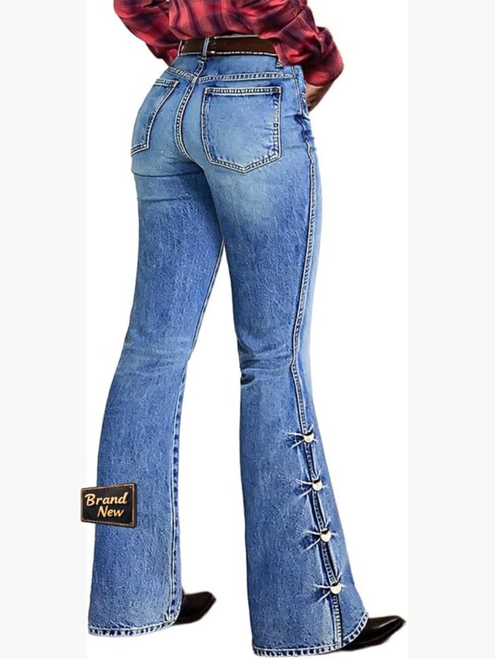 Bootcut Jeans Mid Rise Stretch Flare Pants Without Belt